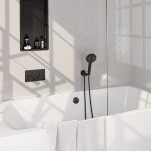 Brauer Black Edition thermostatische inbouw badkraan met badvulcombinatie en 3 standen handdouche set 4 zwart mat