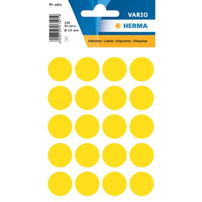 HERMA Universele etiketten Ø 19 mm rond geel papier mat 100 st. HERMA Universele etiketten Ø 19 mm rond geel papier mat 100 st.