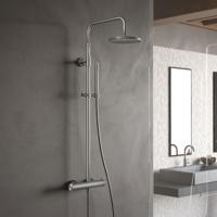 Regendoucheset Hotbath Archie Opbouw Rond Geborsteld RVS Thermostaatkraan Regendouche Handdouche 2 Greeps