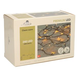 Kerstverlichting klassiek warm wit 240 lampjes 24 meter lichtsnoer met timer en dimmer   -