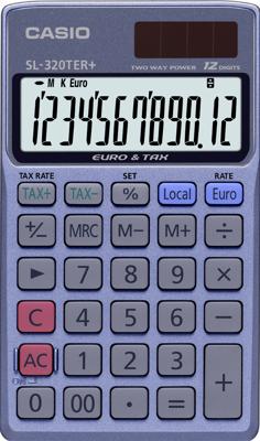 Casio SL-320TER+ Zakrekenmachine Blauw Aantal displayposities: 12 werkt op zonne-energie, werkt op batterijen (l x b x h) 118.5 x 70 x 118.5 mm