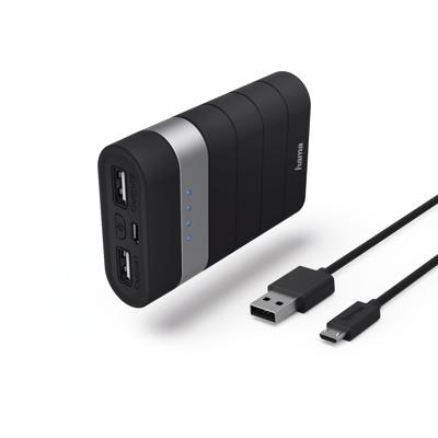 Hama Powerbank Trip duo-laden 7.800 mAh Powerbank Zwart Hama Powerbank Trip duo-laden 7.800 mAh Powerbank Zwart