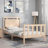vidaXL Bedframe met hoofdbord massief hout 100x200 cm, bed, slaapkamermeubel, houten bed, eenpersoonsbed, houten bedframe, bedbodem