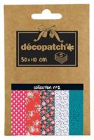 Décopatch DP002O Décopocket met 5 papieren vellen (30 x 40 cm) (gevouwen, 13 x 9,5 cm, praktisch om mee te nemen en eenvoudig te gebruiken), 1 verpakking op kleur gesorteerd