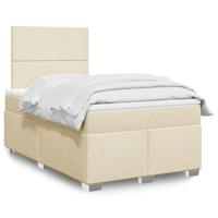 vidaXL Boxspring met matras stof crèmekleurig 120x190 cm, boxspring, ledikant, bedframe, bed, boxspring bed, bedbodem, seniorenbed, senioren bed