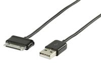 Valueline VLMP39200B1.00 USB 2.0 1 m 30-pins datakabel voor Samsung Galaxy Tab en Note - Zwart