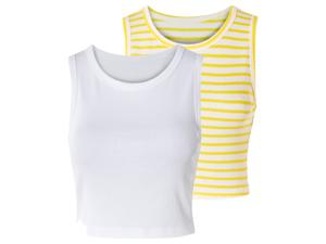 esmara 2 dames croptops (S (36/38), Geel gestreept/wit)