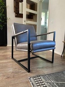 Leren fauteuil met stalen frame - grijs leer - Echt leer, Industrieel, ontdek de vele Leersoorten en Kleuren bij ShopX