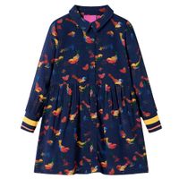 Kinderjurk met lange mouwen vogelprint 92 marineblauw