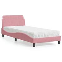 vidaXL Bed met matras fluweel roze 90x200 cm, bedframe, bed ombouw, eenpersoonsbed, bedbodem, slaapkamermeubel, 1 persoonsbed, logeerbed, houten bed