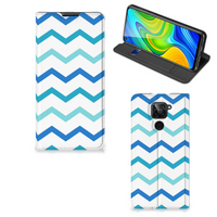 Xiaomi Redmi Note 9 Hoesje met Magneet Zigzag Blauw - thumbnail