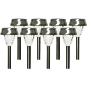 8x Buiten LED RVS lantaarn stekers solar verlichting 24 cm