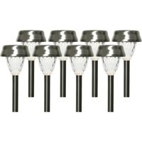 8x Buiten LED RVS lantaarn stekers solar verlichting 24 cm