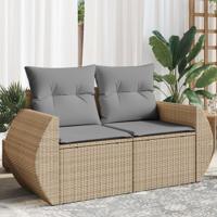 Tuinbank 2-zits met kussens poly rattan beige