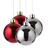 Kerstversieringen set van 4x grote kunststof kerstballen rood en zilver 20 cm glans