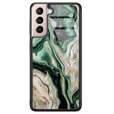 Samsung Galaxy S21 glazen hardcase - Green waves