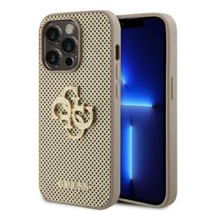 iPhone 15 Pro Guess Geperforeerd 4G Glitter Logo Cover - Goud