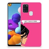 Samsung Galaxy A21s Silicone-hoesje Woman Don't Touch My Phone - thumbnail