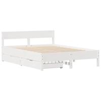 vidaXL Bedframe met hoofdbord massief grenenhout wit 135x190 cm, bed, bed ombouw, twijfelaar bed, bedbodem, slaapkamermeubel, 2 persoonsbed