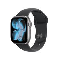 Apple Watch Series 11 GPS 42 mm Smartwatch met kast van spacegrijs aluminium, zwart sportbandje (M/L). Slaapscore, conditie bijhouden, gezondheid monitoren, Always‑On display, waterbestendig