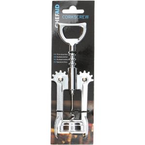 Kurkentrekker/flessenopener - RVS - zilver - 14 cm   -