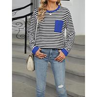 Dames T-shirt Rayon Gestreept Zak Afdrukken Dagelijks Weekend Modieus Lange mouw Ronde hals Zwart Lente Herfst Lightinthebox