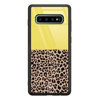 Samsung Galaxy S10 Plus glazen hardcase - Luipaard geel