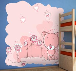 Sticker kinderkamer roze knuffel hartjes