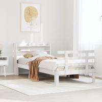 vidaXL Bedframe met hoofdbord massief grenenhout wit 90x200 cm, bed, ledikant, massief houten bedframe, bedbodem, bed frame, slaapmeubel