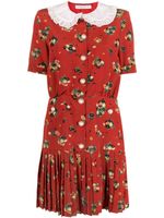 Alessandra Rich robe courte en soie à fleurs - Rouge - thumbnail