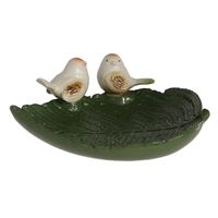 Esschert Design Vogelbad/voederschaal - blad - groen - steen - 21 x 19.2 x 6.7 cm - drinkschaal voor tuinvogels