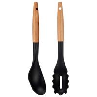 Kook/keuken gerei - set van 2x stuks - zwart/bruin - kunststof/hout - kook accessoires