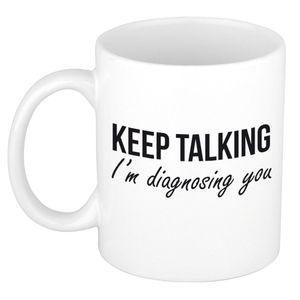 Keep talking diagnosing kado mok / beker wit - Psychologie geslaagd / afstudeer cadeau