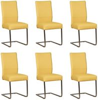 Set van 6 Gele leren industriële eetkamerstoelen Remix - poot vierkant rvs - Toledo Leer Giallo (geel leer)