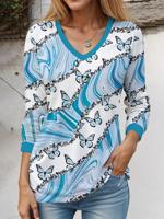 Loose Casual Abstract V Neck T-Shirt