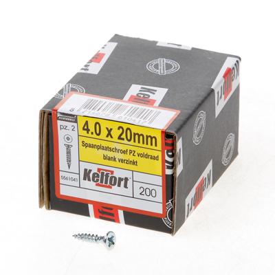 Kelfort Spaanplaatschroef platverzonken kop verzinkt pozidriv voldraad 4.0 x 20mm Kelfort Spaanplaatschroef platverzonken kop verzinkt pozidriv voldraad 4.0 x 20mm