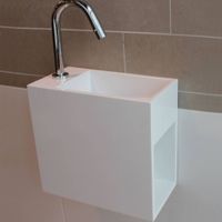 Fontein Luca Sanitair Met Open Schap 35x18x32 cm Solid Surface Kraangat Links Luca Sanitair