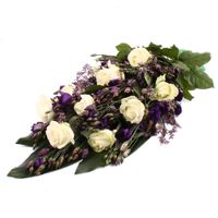 Rouwboeket witte Rozen paarse Lisianthus - thumbnail