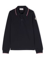 Moncler Enfant polo en coton à patch logo - Bleu