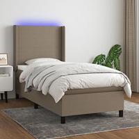 vidaXL Boxspring met matras en LED stof taupe 80x200 cm, bed, boxspringbed, tweepersoonsbed, slaapmeubel, boxspring bed, bed met matras, bedframe