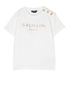 Balmain Kids t-shirt orné de clous à logo pailleté - Blanc