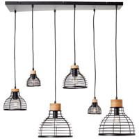 Brilliant Hanglamp Avia 6-lichts zwart met houtbruin 99562/76