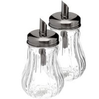 2x stuks suikerpot/suikerstrooier glas met RVS tuit 180ml