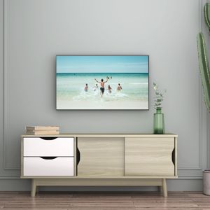 Moderne TV Standaard TV Console Opbergkast voor TV's tot 60" Flatscreen/met 2 Lades/2 Schuifdeuren/Kabel Management Gat Eik