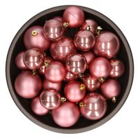 Kerstversiering kunststof kerstballen oud roze 6-8-10 cm pakket van 44x stuks - thumbnail