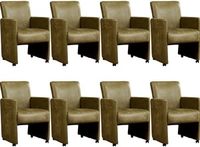 Set van 8 Olijfgroene leren moderne eetkamerfauteuils Elegant - Kenia Leer Olive (olijfgroen leer) - thumbnail