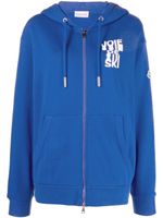 Moncler hoodie zippé à slogan imprimé - Bleu