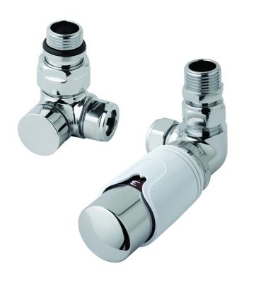Eastbrook Valve radiator aansluitset haaks gedraaid met thermostaat 15mm chroom/wit Eastbrook Valve radiator aansluitset haaks gedraaid met thermostaat 15mm chroom/wit