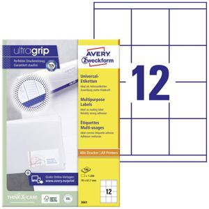 Avery-Zweckform 3661 Universele etiketten 70 x 67.7 mm Papier Wit 1200 stuk(s) Permanent hechtend Laser (kleur), Laser (zwart/wit)