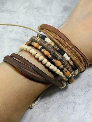 Vintage Etnisch Houten Kralen Kralen Geweven meerlaags Armband